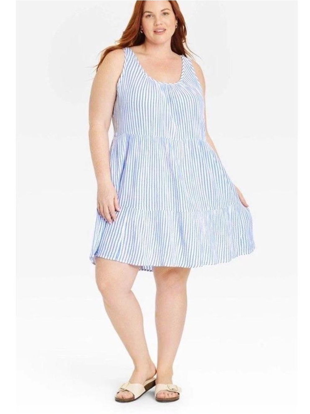 Blue and White Striped Mini Dress